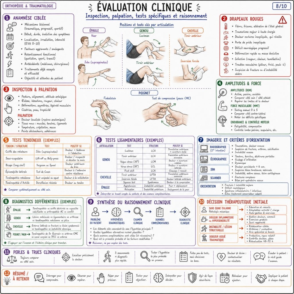 Évaluation Clinique : Inspection, Palpation & Tests Spécifiques